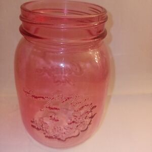 VTG Rare Country Cottage Jars Pink Glass Mason Jar Embossed Fruit Wreath No Lid